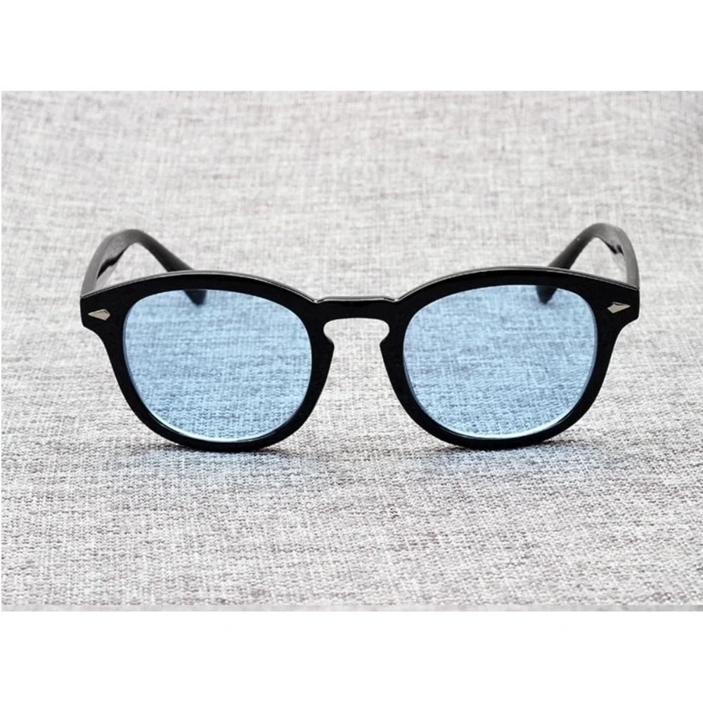 Sunglasses Black Frame Blue Lens Metal Rivets Light‎ Weight Comfortable Outdoor